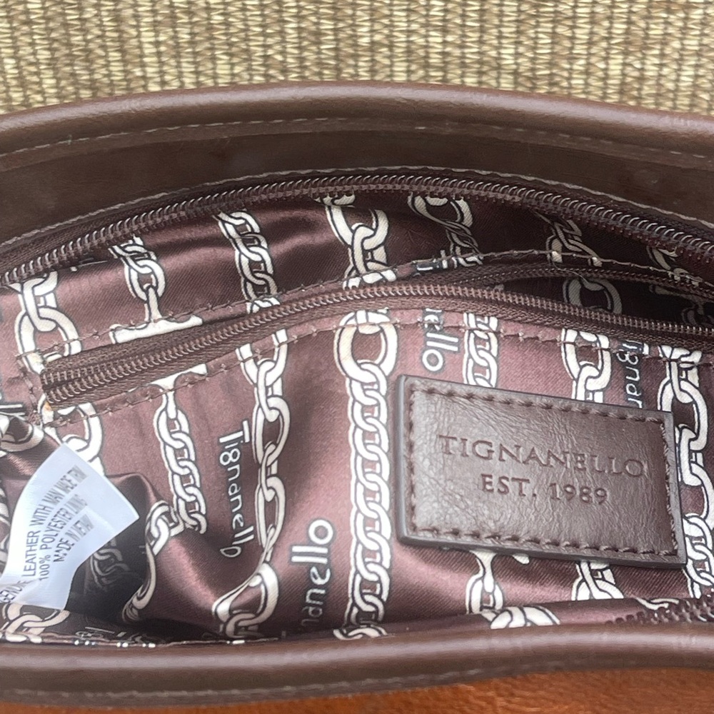 Tignanello Brown Leather Crossbody Bag Multi Zip Pocket - Picture 13 of 14